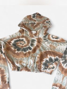 Tie-Dye Cropped Hoodie in Brown & Sage - Women’s Crop Top
